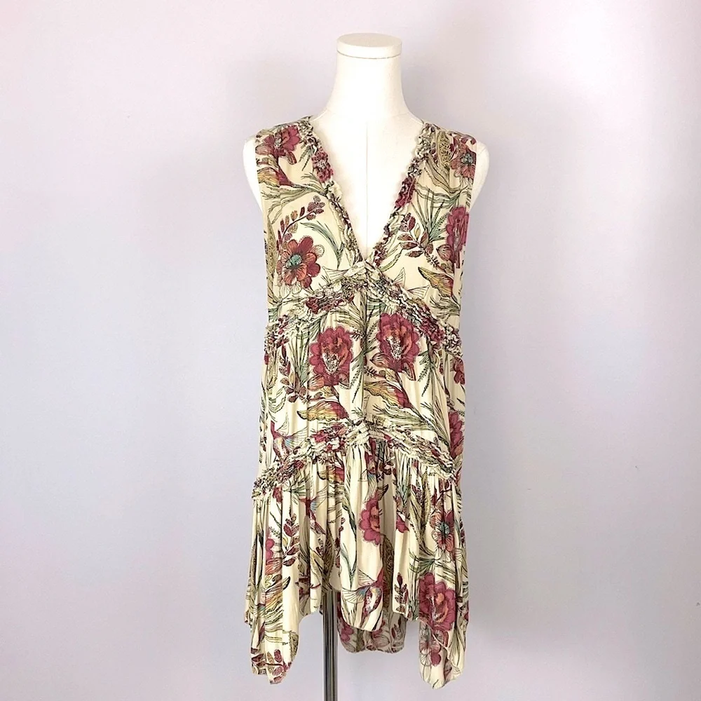 Free People Haze Tank Top with Hummingbirds size small